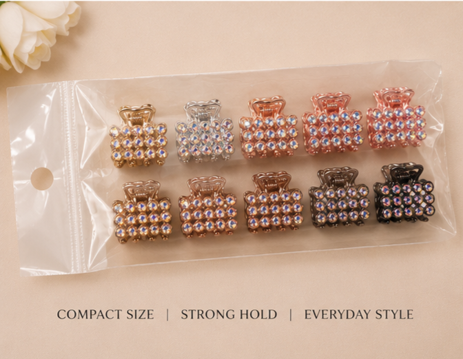 Mini Crystal Hair Claw Clips β Stylish Strong Grip