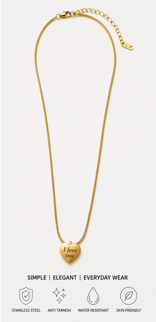 I Love You Heart Necklace – Stainless Steel