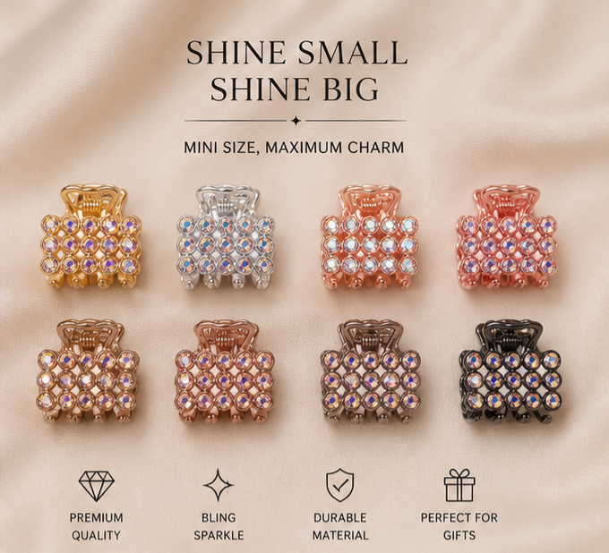 Mini Crystal Hair Claw Clips – Stylish Strong Grip