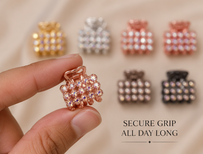 Mini Crystal Hair Claw Clips – Stylish Strong Grip