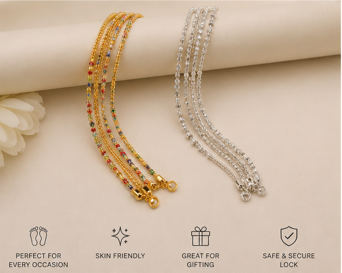 Elegant Pazaib – Golden & Silver Ankle Bracelet